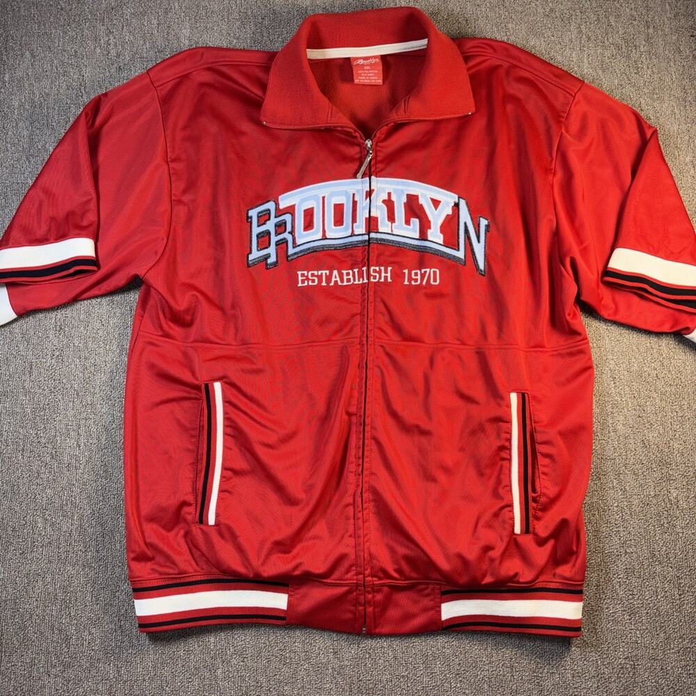 Brooklyn Y2K Short Sleeve Workout Jacket Full Zip Men’s 2XL Fits XL O/S Red